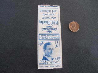 Dubbo Electorate Australia Vote 1 Political Advertising Matches Matchbook Cover