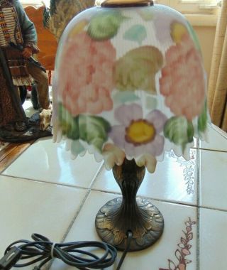 REVERSE PAINTED GLASS WISTERIA SHADE USA MADE TABLE LAMP FLORAL 3