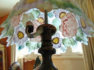 REVERSE PAINTED GLASS WISTERIA SHADE USA MADE TABLE LAMP FLORAL 4