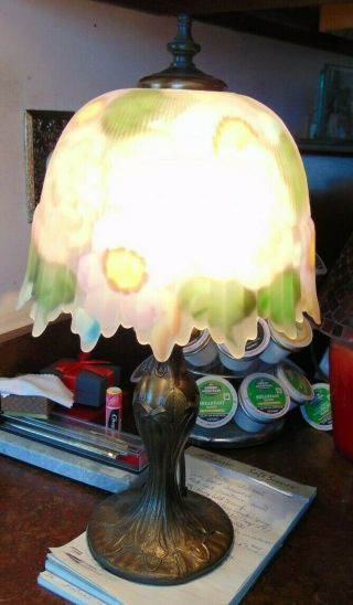 REVERSE PAINTED GLASS WISTERIA SHADE USA MADE TABLE LAMP FLORAL 5