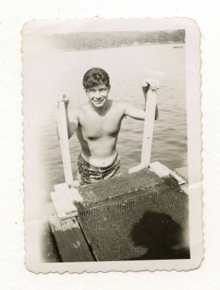 6 Vintage Photo Swimsuit Soldier Boy Man In Lake Snapshot Gay