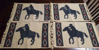 Vintage Western Motif Hand Woven & Hand Screen Place Mats Horse And Rider