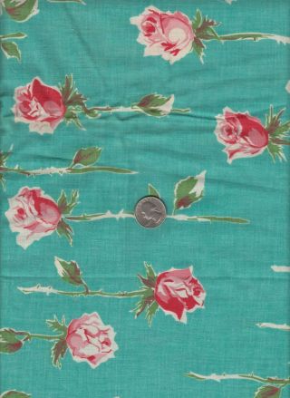 Vintage Feedsack Turquoise Roses Floral Feed Sack Quilt Sewing Fabric