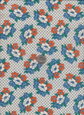 Vintage Feedsack Orange Blue Green Floral Feed Sack Quilt Sewing Fabric