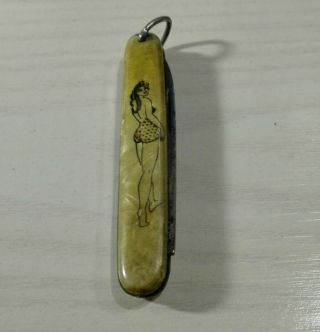 Antique Very Rare Old Pin Up Girl Sexy Woman Pocket Knife Germany