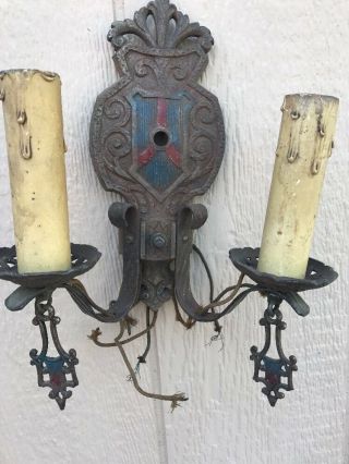 Vintage Cast Iron Electric Sconce Light Candle Ornate Victorian