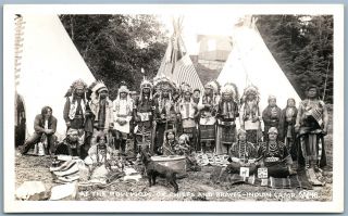 Pow Wow Of Chiefs & Braves Indian Camp Antique Real Photo Postcard Rppc