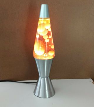 17 " Vintage Lava Lamp Orange Liquid Yellow Wax Silver Base Lite Light Cool Stuff