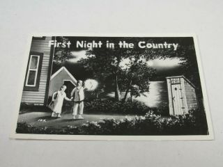 H159 Postcard Cartoon Humor First Night In The Country Outhouse Waupaca Wi