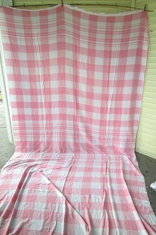 Vtg Pink Plaid Lightweight Flannel Cotton Summer Camp Long Blanket 72x140 Fabric