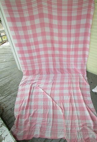 Vtg Pink Plaid Lightweight Flannel Cotton Summer Camp LONG Blanket 72x140 Fabric 2