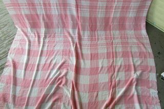 Vtg Pink Plaid Lightweight Flannel Cotton Summer Camp LONG Blanket 72x140 Fabric 3