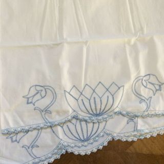 Antique Pillow Cases Hand - Embroidered (blue Flower)