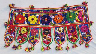 Ethnic Embroidery Rabari Old Tribal Tapestry Decor Door Valance Indian Toran