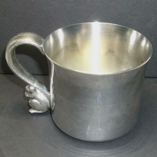 Vintage Lunt Silver Plate Baby Cup Brushed Handle W/ Squirrel Figure