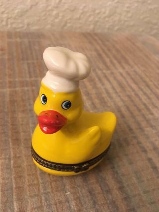 Yellow Rubber Ducky Duck Wearing Chefs Hat Hinged Trinket Box Htf