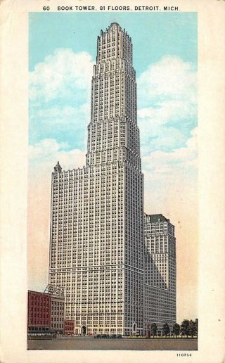 Postcard Mi Detroit Book Tower 81 Floors Vintage Michigan Posted 1932 Pc