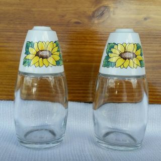 Vintage Gemco Salt & Pepper Shakers - White Lids Sunflowers