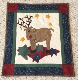 Hand Made Christmas Quilt Wall Hanging Reindeer Decoration