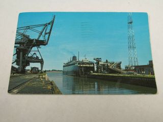 H96 Vintage Postcard Boat Ship Loading In The Harbor Manitowoc Wisconsin Wi