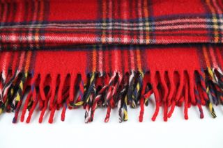 Vintage Faribo Red Plaid 100 Wool Blanket Throw Camp Usa Lord & Taylor 54 X 50