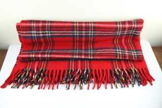 Vintage Faribo Red Plaid 100 Wool Blanket Throw Camp USA Lord & Taylor 54 x 50 4