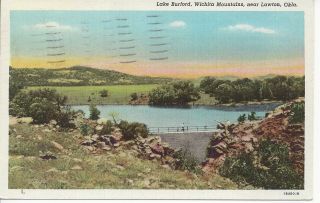 Postcard Ok Oklahoma Lawton Lake Burford Wichita Mountains Posted 1946