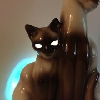 Vintage Kron Siamese Cats Ceramic Lamp 60s Decor Blue Light