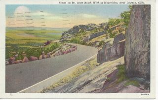 Postcard Ok Oklahoma Lawton Mt Scott Road Wichita Mountains Posted 1946