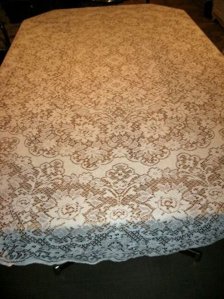 Oval Vintage Cream White 100 Cotton Lace Tablecloth - 86 " X 67 "