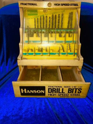 Vintage HANSON DRILL BITS STORE COUNTER TOP DISPLAY CASE DRAWER ADVERTISING 3