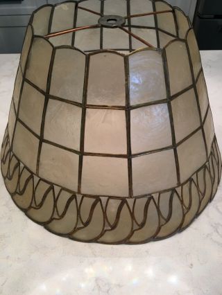 Vintage Capiz Shell Brass Lamp Shade Windowpane 13” X 8”