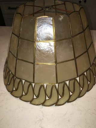 Vintage CAPIZ SHELL Brass Lamp SHADE Windowpane 13” x 8” 3