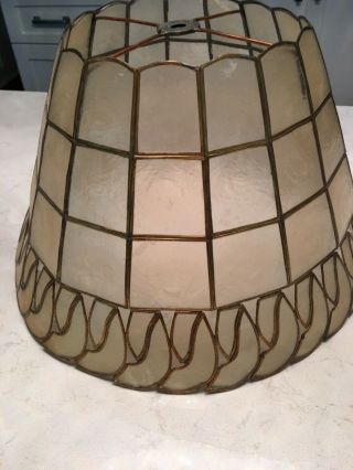 Vintage CAPIZ SHELL Brass Lamp SHADE Windowpane 13” x 8” 4