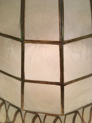 Vintage CAPIZ SHELL Brass Lamp SHADE Windowpane 13” x 8” 5