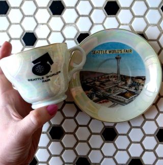 Vtg Seattle Worlds Fair 1962 Teacup And Saucer Ceramic Coffee Mug Japan Usa 60 