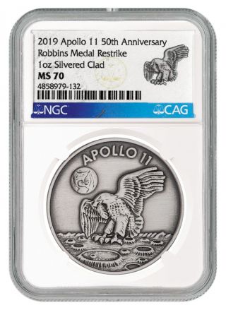 2019 Apollo 11 50th Robbins Medal 1 Oz Silver - Pltd Antiqued Ngc Ms70 Sku55124