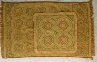 Vintage Fieldcrest Hand Towel And Washcloth Gold Green Brown Sunburst Pattern