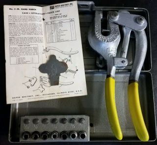 Complete Vintage " Roper Whitney Jensen Punch No.  5 Jr.  " Metal Hand Punch Kit