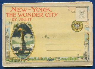 York City Ny By Night 1920s Postcard Folder