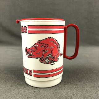 Arkansas Razorbacks Vintage 70s Coffee Cup Mug,  Lid Plastic Hogs Usa Made
