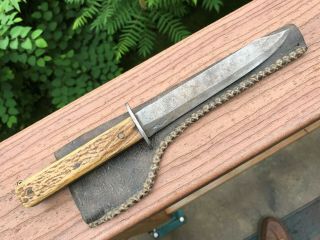 Antique Civil War Era Handmade Clip Point Bowie Knife Stag Handle 6 1/2 