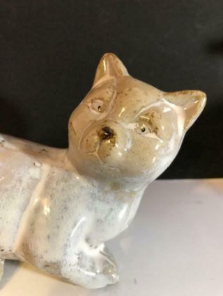 High Gloss Glaze Pottery Cat White and Gray Vintage 2