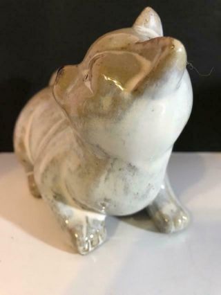 High Gloss Glaze Pottery Cat White and Gray Vintage 3