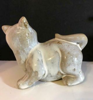 High Gloss Glaze Pottery Cat White and Gray Vintage 4