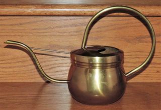 Vintage India Heavy Solid Brass Art Deco 4.  5 " H Plant Watering Can