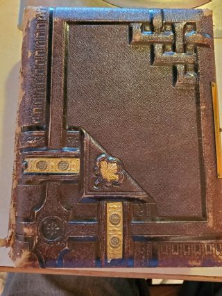 Antique Embossed Leather Photo Album With 36 Photos From The Mid To Late 1800 