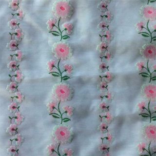 Vtg Semi Sheer Flocked White Pink Flowers Fabric,  30x22 " Plus Blue Dotted Swiss