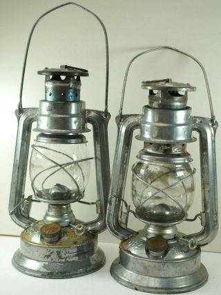 2 Vintage Meow Brand Czech Republic Lantern Clear Glass Globe Kerosene Oil Lamp