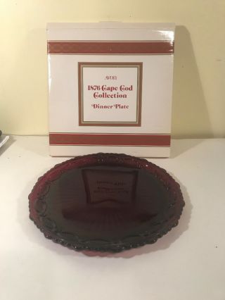 Vintage Avon 1876 Cape Cod Ruby Red Glass Dinner Plate 10 3/4” W/ Box